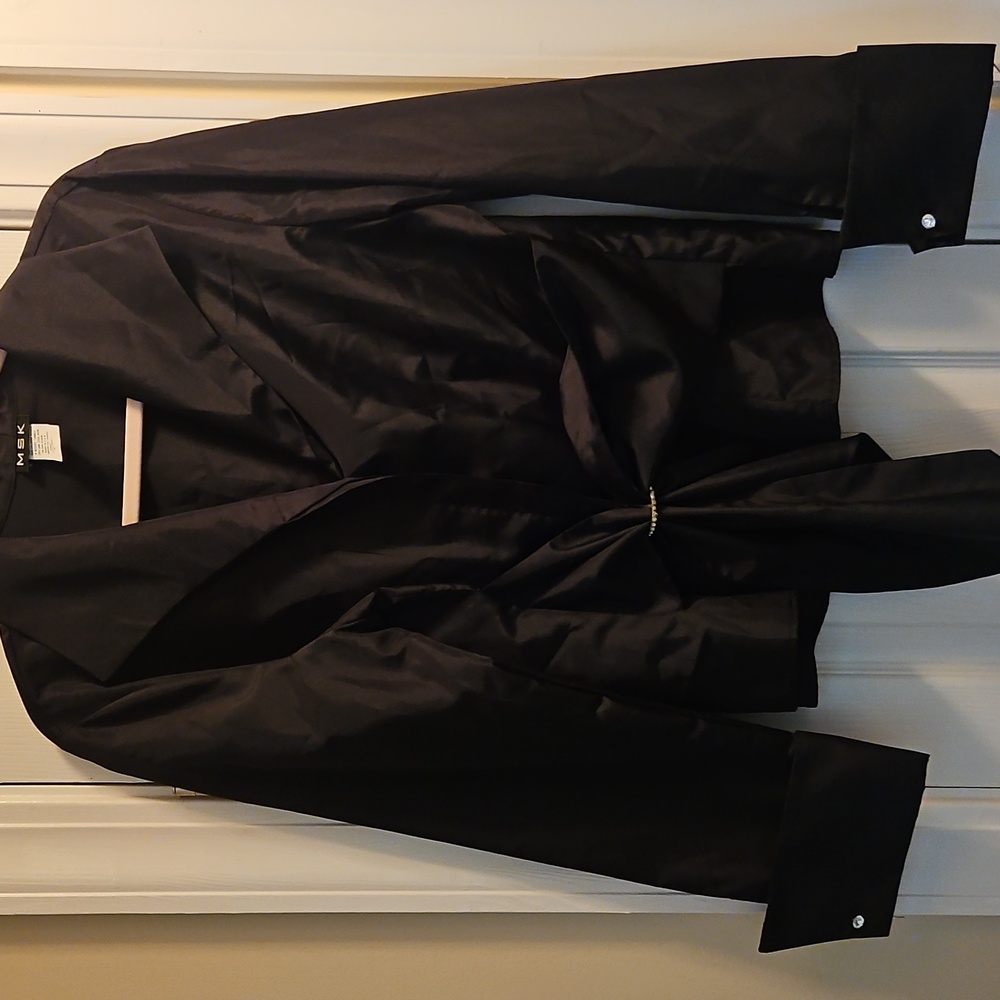 Nwt MSK Black Long Sleeve Blouse with Tie Front